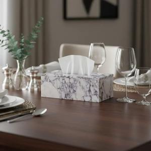 <b>White</b> Marble Tissue Box with Black Shades Design Perfect for <b>Office</b> <b>Desk</b> Home Counter and Elegant Gifting Use From India - Product Image 6