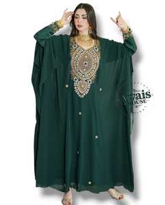 Awais House Women's Maroon Embroidered Polyester Organza Modest Floor-Length Abaya Beading Sheer Layer Full Sleeve Sweetheart - Product Image 6