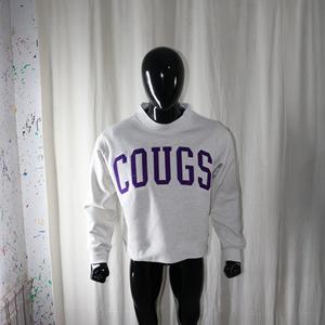 Sudadera COUGS ASH GREY con cuello alto, 100% algodón, bordado con apliques morados, cuello ancho, hilos finos - Product Image 3