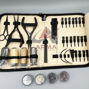 Black Matte Hair Extension Tools Kit <b>Set</b> Wholesale Custom Logo Stainless Steel Hair Extension <b>Pliers</b> With Loops, Clips & Beads - Product Image 2