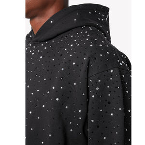 เสื้อฮู้ดดี้สีดำผู้ชายแบบใหม่ล่าสุด ประดับด้วยคริสตัลสีพื้น ผลิตจากโพลีเอสเตอร์และเรยอน เป็นมิตรต่อสิ่งแวดล้อม บริการ OEM พิมพ์ลายได้ทั่วตัว - Product Image 6