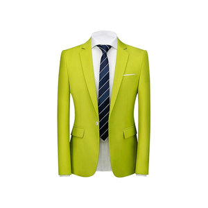 Blazer homme vert lime à col cranté, style britannique, coupe classique, tissu tissé infroissable - Product Image 1