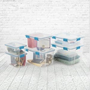 4 Pack 32 Qt Clear <b>Plastic</b> <b>Storage</b> <b>Bins</b> with Gasket Sealed Blue Lids - Product Image 5