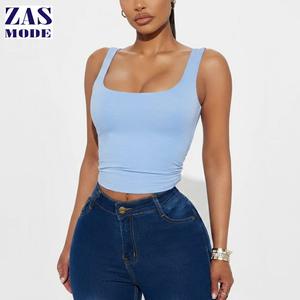 Débardeur court d'été uni respirant extensible dans quatre directions pour femme, séchage rapide, sans manches, col carré, pour yoga et fitness, vêtement de sport BD - Product Image 1