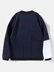 Sweat-shirt à col rond surdimensionné pour homme, couleur contrastée, manches raglan, tricoté, 100% coton, vêtements décontractés pour l'automne - Product Image 1