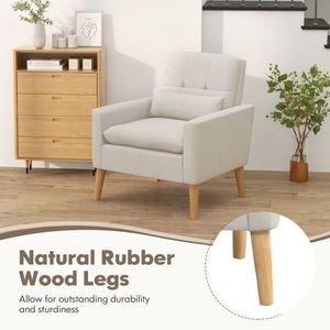 Poltrona Moderna e Confortevole con Cuscino Lombare e Gambe in Legno di Gomma Naturale per Soggiorno - Product Image 5