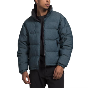 Men's Blue Puffer Jacket Windproof Winter Outerwear Stand Collar Zipper Closure Casual Style Thick Polyester <b>Wadding</b> - Product Image 2