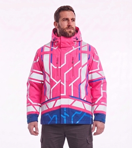 custom reflective hooded <b>ski</b> <b>jacket</b> men <b>pink</b> geometric print waterproof windproof warm padded outdoor winter snowboard coat top - Product Image 1