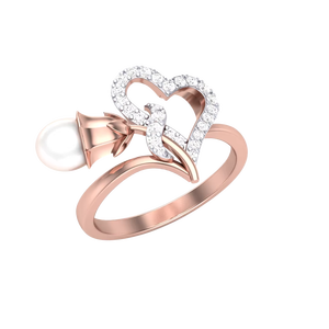 แหวนรูปหัวใจสีโรสโกลด์ประดับมุกและเพชรสำหรับงานแต่งงานและงานหมั้น - Product Image 2