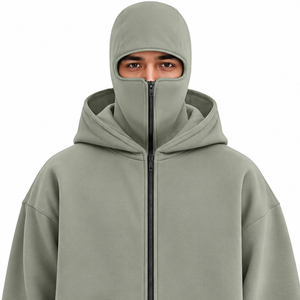 Personalized <b>Men</b> Double Balaclava Zip Hoodie Polyester Cotton Casual Jacket With Attached <b>Face</b> <b>Mask</b> Hood And Relaxed Streetwear - Product Image 3