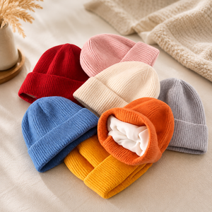 Winter <b>Wool</b> Knitted <b>Beanie</b> With Custom Soft Warm Fur Knit Plain <b>Beanies</b> for Women - Product Image 1