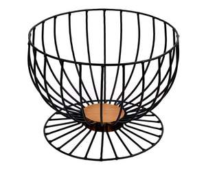 Panier de rangement pour fruits et pain, de qualité luxueuse, en métal noir, avec revêtement en poudre, design antique et élégant, avec base en bois. - Product Image 2