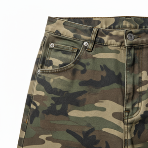 Pantalon cargo camouflage taille haute pour homme, coupe droite, plusieurs poches, style workwear en toile, fermeture boutonnée, idéal pour l'automne - Product Image 4