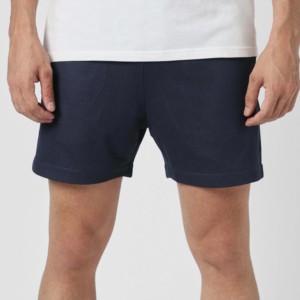 Shorts en tricot respirant bleu marine uni pour homme, taille mi-haute, fermeture élastique, style décontracté, longueur courte - Product Image 1