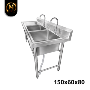 High Grade Double Bowl <b>Sink</b> Left Platform 0.8mm Thickness Stainless Steel Freestanding Commercial Kitchen Wash <b>Drainer</b> Bench - Product Image 5