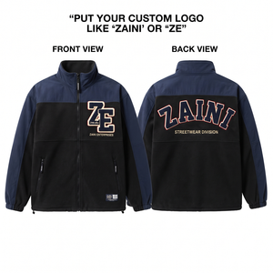 Premium Thin Polar Fleece <b>Jacket</b> Navy Black Contrast Panel Full Zip Custom Embroidered Applique Logo Waterproof Outdoor Warm - Product Image 1