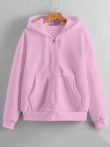 Sudadera con capucha de marca privada, rosa, con cremallera, unisex, oversize, de color liso, informal, de forro polar, manga regular, para otoño - Product Image 1