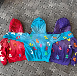 Sweat à capuche zippé 100% coton lavé à l'acide pour homme, vintage, multicolore, impression 3D, style hiver - Product Image 5