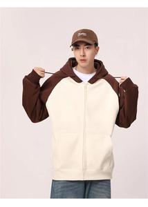 เสื้อฮู้ดซิปสีดำขายส่ง แบบยูนิเซ็กส์ สีตัดต่อ มีซิป ฮู้ดดี้เปล่าทรงโอเวอร์ไซส์ ผ้าฟลีซคุณภาพสูง สำหรับผู้ชาย พิมพ์ลายได้ - Product Image 2