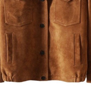 Chaqueta de Cuero de Gamuza Marrón para Hombre con Forro de Satén, Cierre de Cremallera, Estilo Casual para Otoño, Cuello Camisero, Corte Regular - Product Image 3