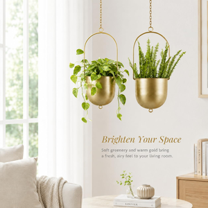 Macetas Colgantes de Metal Dorado con Marco Arqueado Decorativo y Cadenas, Modernas Porta Macetas para Interiores - Product Image 4