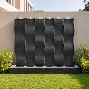 Fontaine murale rectangulaire extérieure en pierre, cascade de jardin, piscine à six jets, affichage aquatique architectural moderne pour patio - Product Image 1