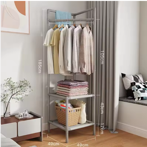 Porte-vêtements moderne en acier inoxydable à trois niveaux avec étagères de rangement, support de rangement autoportant robuste pour vêtements - Product Image 4