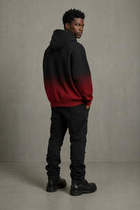 OEM ODM Men's Black <b>Red</b> Gradient <b>Hoodie</b> Pullover Sweatshirt Dip Dye Oversized Top With Kangaroo Pocket custom logo - Product Image 4