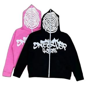 เสื้อฮู้ดฮิปฮอปสตรีทแวร์ พิมพ์ลายนูน 3 มิติ ผ้าฝ้าย 100% ลายกราฟิกสั่งทำพิเศษ ทรงโอเวอร์ไซส์ ซิปยาวเต็มตัว สำหรับผู้ชาย - Product Image 1