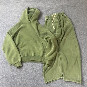 Ensemble de survêtement streetwear homme personnalisé en coton épais et oversize, teinture acide, 2 pièces : sweat à capuche et pantalon de jogging à jambe large - Product Image 5