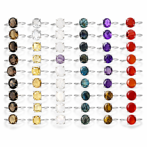 Lot en gros de bagues en pierres semi-précieuses naturelles mélangées, bijoux pour détaillants, coupe ovale/carrée, polies, écologiques - Product Image 1