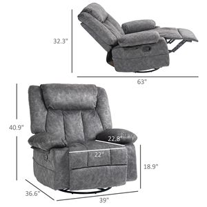 Poltrona Reclinabile Girevole in Tessuto Grigio Antracite con Poggiapiedi e Cuscino - Product Image 3