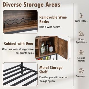 Midcentury Design Rustic Brown <b>Sideboard</b> with 2 AC Outlets 2 USB Ports Charging Buffet Cabinet and Wine Rack for Villas - Product Image 4