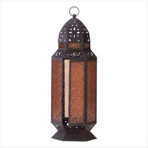 Pair of hexagonal ornate lanterns glass panels intricate cutout patterns rustic farmhouse indoor outdoor <b>candle</b> lighting durable - Product Image 6