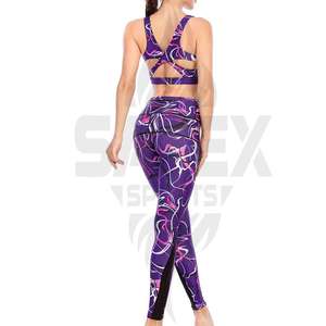 Conjunto de Yoga de 2 Piezas para Mujer, Leggings de Cintura Alta y Bra, Estampado por Transferencia de Calor, Spandex/Nylon Antibacterial, Secado Rápido, Elástico en 4 Direcciones - Product Image 4