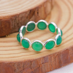 Bague Éternité Complète en Argent Sterling 925 avec Cabochon Rond Naturel en Onyx Vert, Vente en Gros, Memoria Jewels - Product Image 2