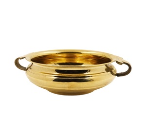 Decorative brass urli bowl with handles for flower arrangement water display <b>tabletop</b> home decor pooja festive gifting item - Product Image 1