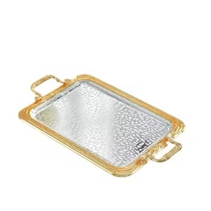 ถาดเสิร์ฟสแตนเลสหรูหราพร้อมหูจับแกะสลักสีทอง เหมาะสำหรับเสิร์ฟกาแฟ ชา และของหวานในโอกาสพิเศษ - Product Image 4