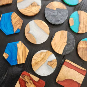 <b>Round</b> Acacia Coaster Set 5mm Thick Non Slip Reusable Modern Design <b>Mats</b> & Pads 0f 4 Pcs - Product Image 6