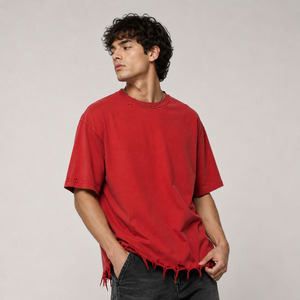 T-shirt Homme Oversize Streetwear Grammage Lourd, Style Grunge, Vintage, Effet Usé et Délavé à l'Acide - Product Image 1