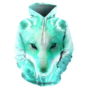 Sudadera con Capucha para Hombre, Diseño 3D de Lobo y Luna, Azul, Invierno, Informal, 100% Algodón, Resistente al Viento - Product Image 5