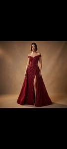 Vestido de Novia Morado de Satén con Cuello Redondo, Cola Larga, Talla Grande, Estilo Sirena Recta, Cintura Natural, con Sujetador Incorporado, Estilo Vintage Moderno - Product Image 2