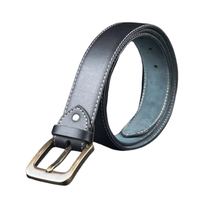 Ceinture habillée pour homme OEM 2026 en cuir véritable de haute qualité, élégante, avec bordure en plumes, logo personnalisé, noire, faite à la main, style formel, alliage - Product Image 3