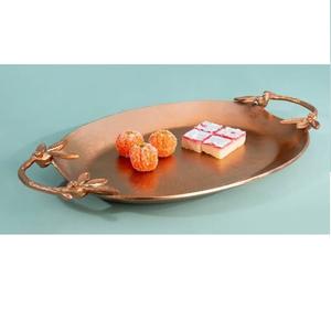 Home Office Use Aluminium Metal and Marble Gold Plated Tray <b>Elephant</b> Designer Handle Serving Tea & Coffee Serving Tray - Product Image 6