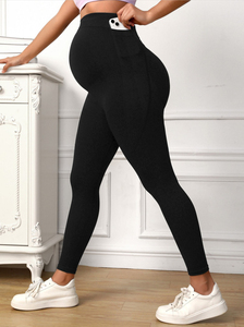 Leggings de maternité personnalisés pour femmes avec logo, collants de grossesse à porter par-dessus le ventre avec poche latérale pour le yoga et le fitness, services OEM - Product Image 3