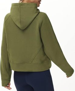 <b>Women's</b> Olive <b>Green</b> Hooded <b>Fleece</b> Sweatshirt Full Sleeve With Pockets Zipper Front Regular Length Autumn Wear - Product Image 2