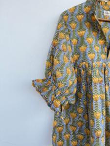 Blusa de Mujer Vintage con Estampado Geométrico Amarillo, 100% Algodón, Estampado a Mano, Ligera, Holgada, Estilo Boho, Cómoda para el Verano - Product Image 2