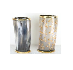 Natural Horn Glass <b>Polished</b> <b>Black</b> & White brass rim Drinking Horn for Parties Low Price in India - Product Image 1