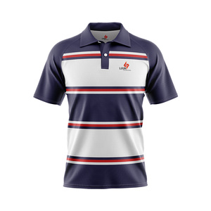 เสื้อโปโลแขนสั้นลายทางผู้ชาย แห้งเร็ว ผ้าถักโพลีเอสเตอร์ ดีไซน์ลำลอง พิมพ์ลายโลโก้ด้านหน้าด้วยเทคนิคฮีททรานเฟอร์ - Product Image 2