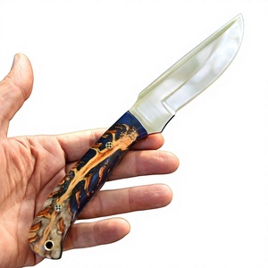 Couteau utilitaire à pointe clip en acier inoxydable de qualité industrielle avec manche en bois blanc brillant et motif marbré bleu orange - Product Image 1